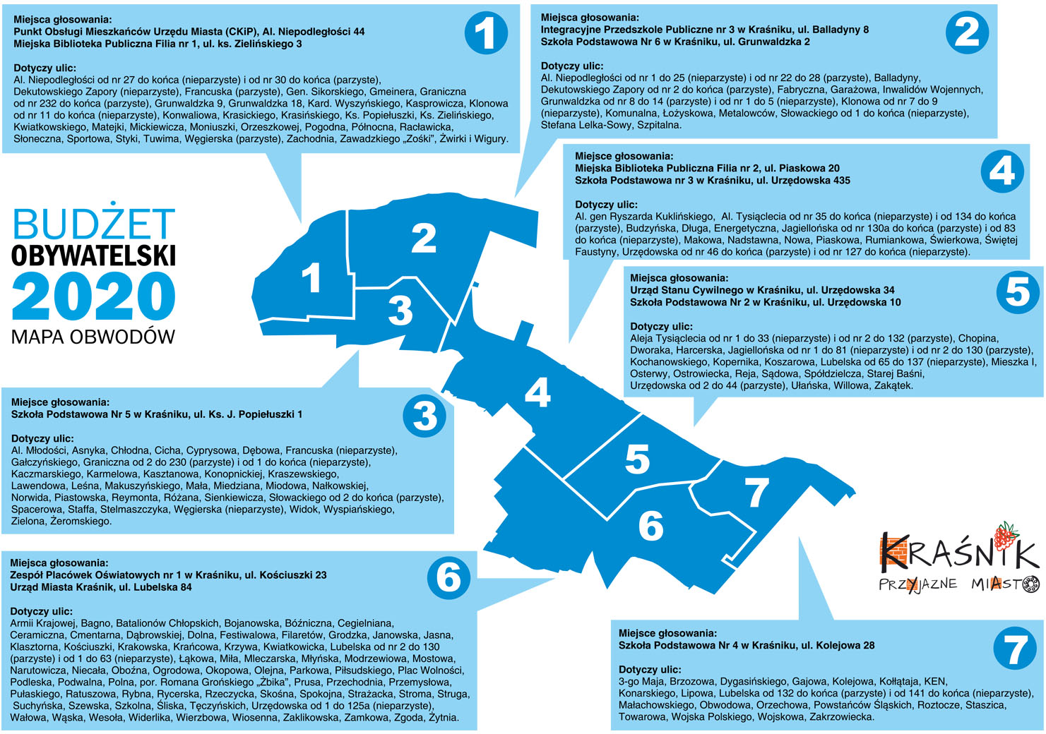 Mapa obwodów Budżet Obywatelski Miasta Kraśnik na rok 2021